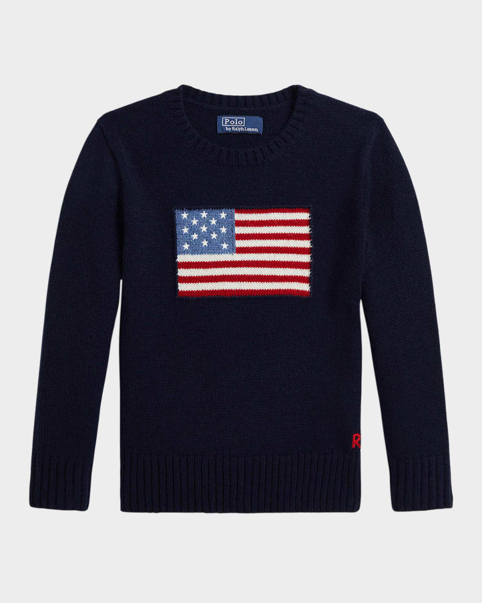Boy's American Flag Cashmere Sweater, Size 2-